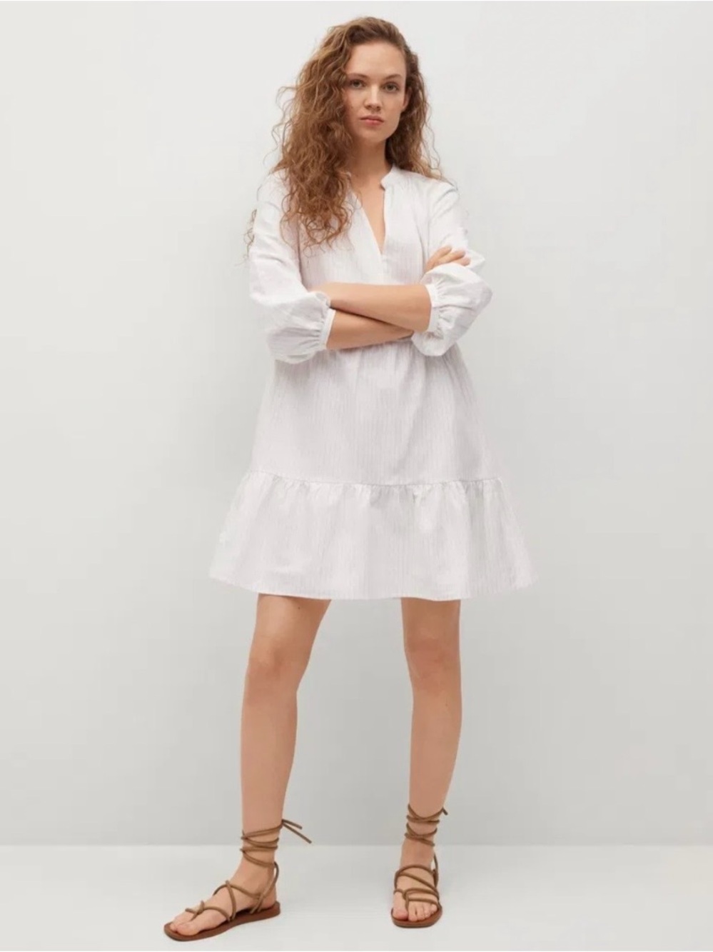 Mango Jane Ruffled Linen Lagenlook Babydoll Dress Sz- M Cottagecore Coastal